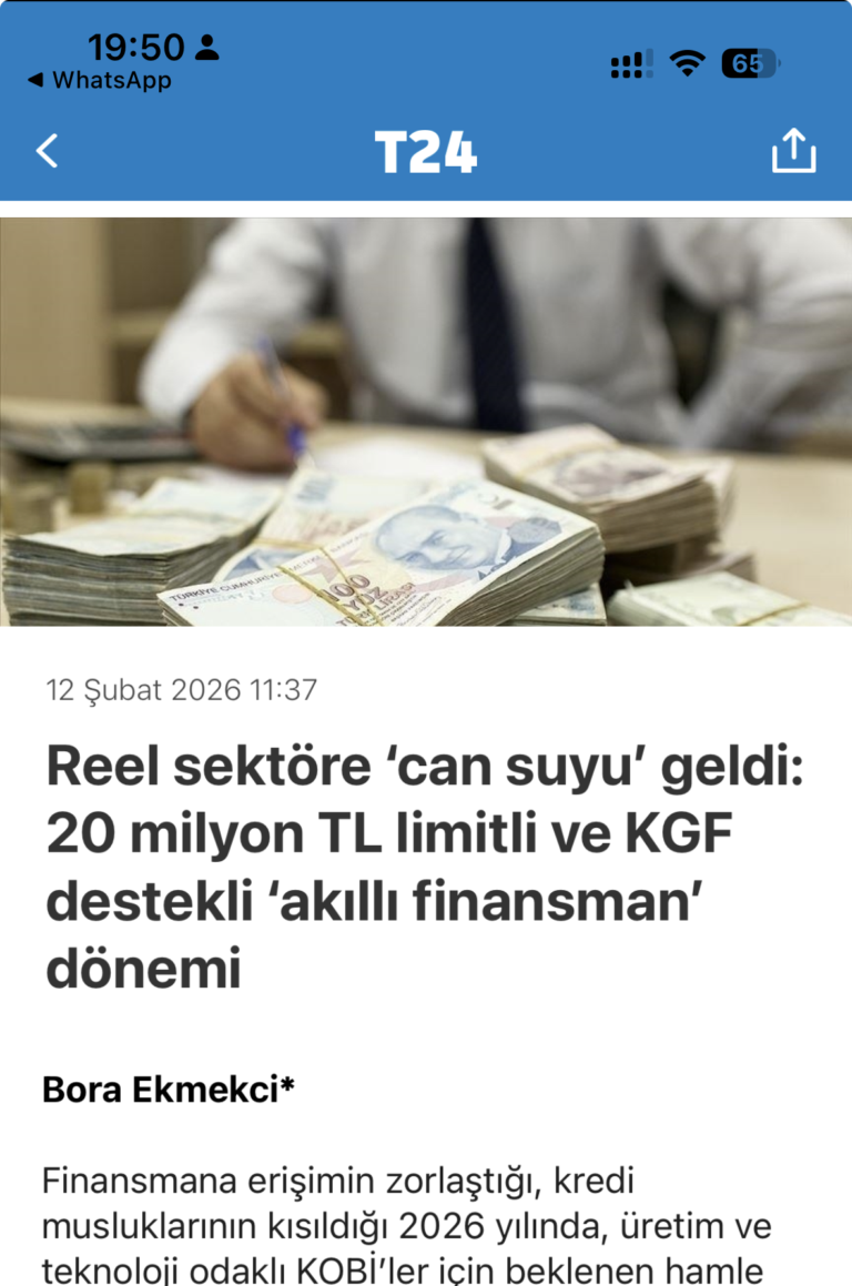 Bizden Haberler 3 Prozon Yönetim Kurulu Başkanı Bora Ekmekci T24’te Yazdı: “Reel Sektöre Can Suyu: 20 Milyon TL Limitli Akıllı Finansman”