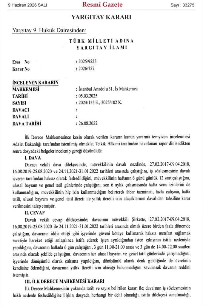 Yargıtay’dan Emsal İlam: Hafta Tatili Günleri Yıllık İzin Süresinden Düşülemez 1 WhatsApp Image 2026 06 09 at 00.20.13