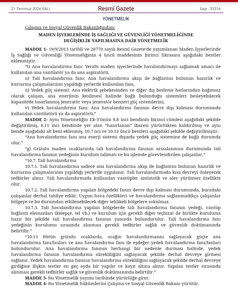 İş Sağlığı ve Güvenliğinde İki Kritik Yönetmelik Değişikliği Yayımlandı: Maden İşyerleri ve "İşin Durdurulması" Esasları Yeniden Belirlendi 2 WhatsApp Image 2026 07 21 at 04.38.09