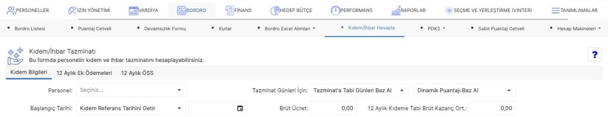 Prozon kıdem/ihbar tazminatı hesaplama formunda tazminat günleri, brüt ücret ve hesaplama alanları