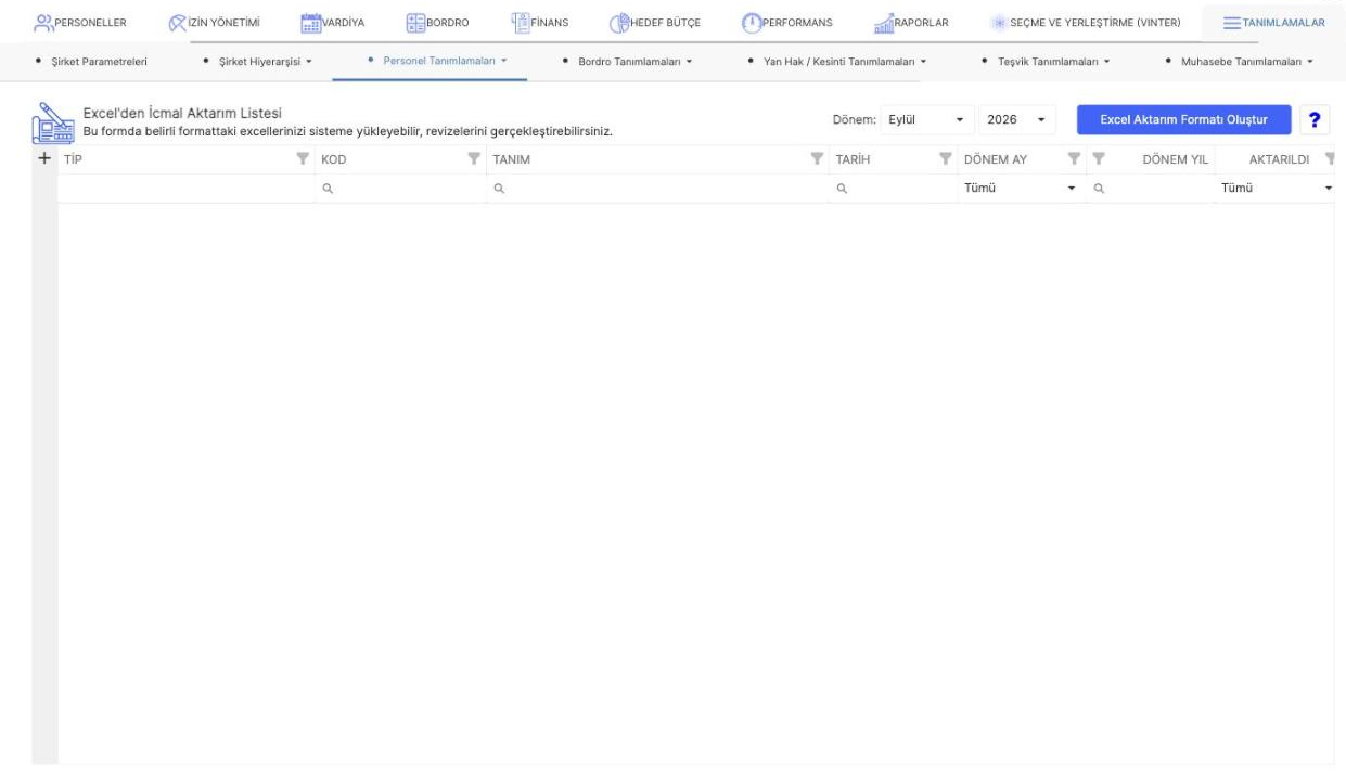 Prozon'da şirket yapısına uygun tanımlamaların yapıldığı Tanımlamalar ana menüsü